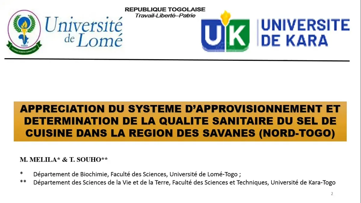Appréciation du système d'approvisionnement et détermination de la qualité sanitaire du sel de cuisine dans la région des Savanes (Nord- Togo).