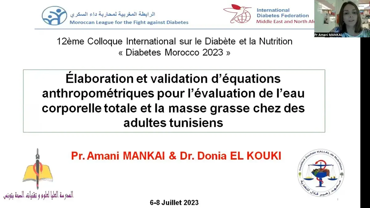 Elaboration et validation d'équations prédictives anthropométriques pour  l’évaluation de l'eau corporelle totale et la masse grasse chez les adultes tunisiens.