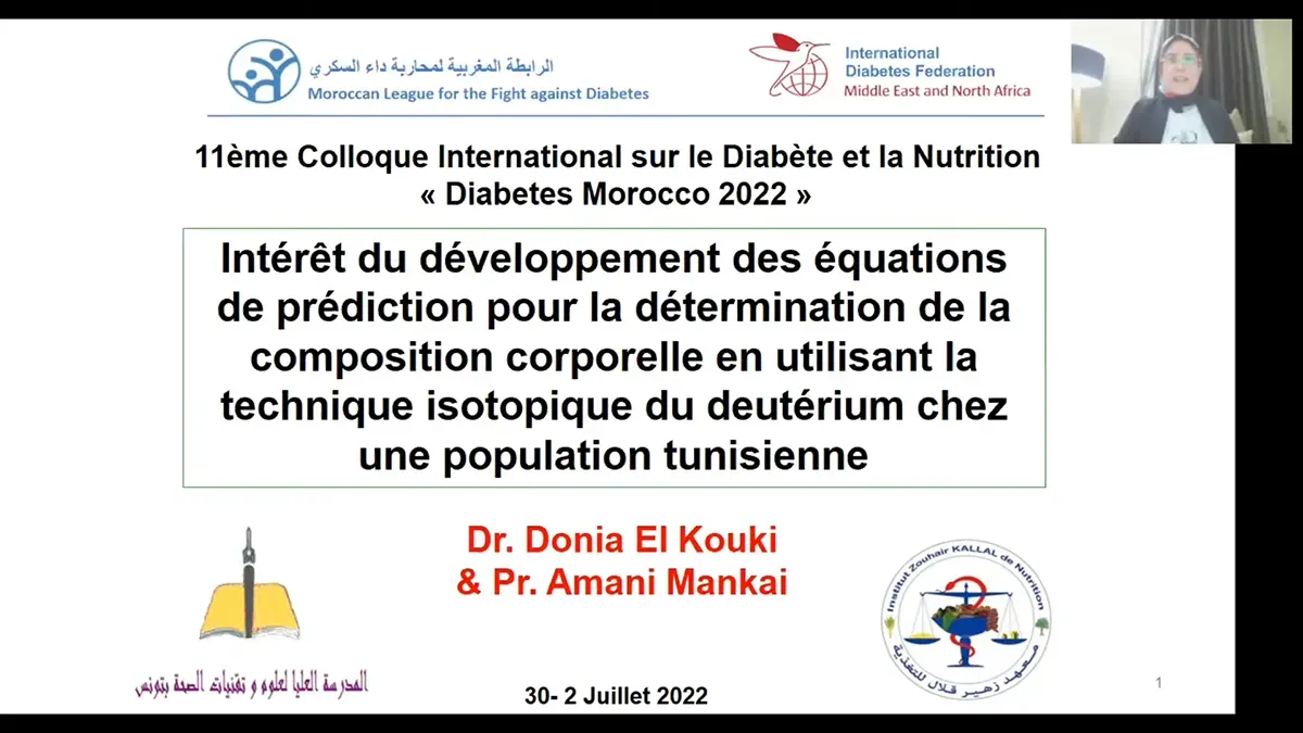 Intérêt du développement des équations de prédiction pour la détermination de la composition corporelle en utilisant la technique de dilution isotopique du deutérium chez une population tunisienne.